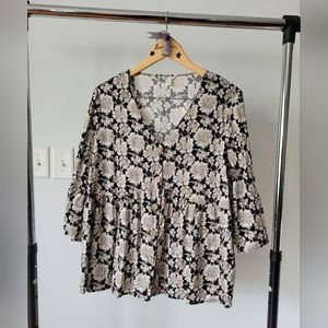 Black and Beige Floral Blouse
